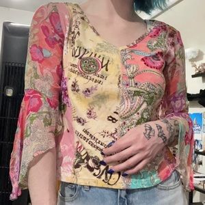 Forbidden Vintage 2000’s Fairycore 3/4 Length Sleeve Flowy Y2K Top